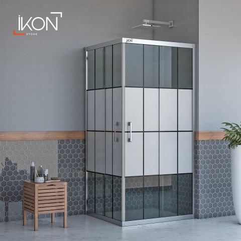 Enzo Dikdörtgen | Krom Füme Karolaj Orta Buzlu Duş Kabini H:190