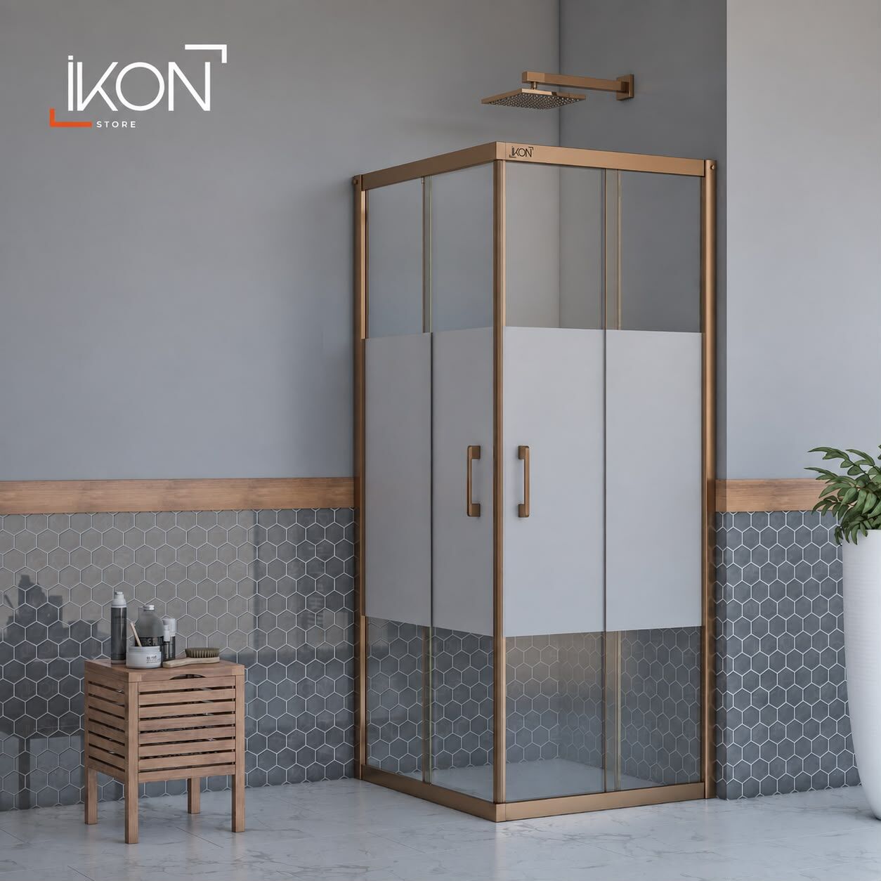 Enzo Kare | Bronz Buzlu 03 Duş Kabini H:190