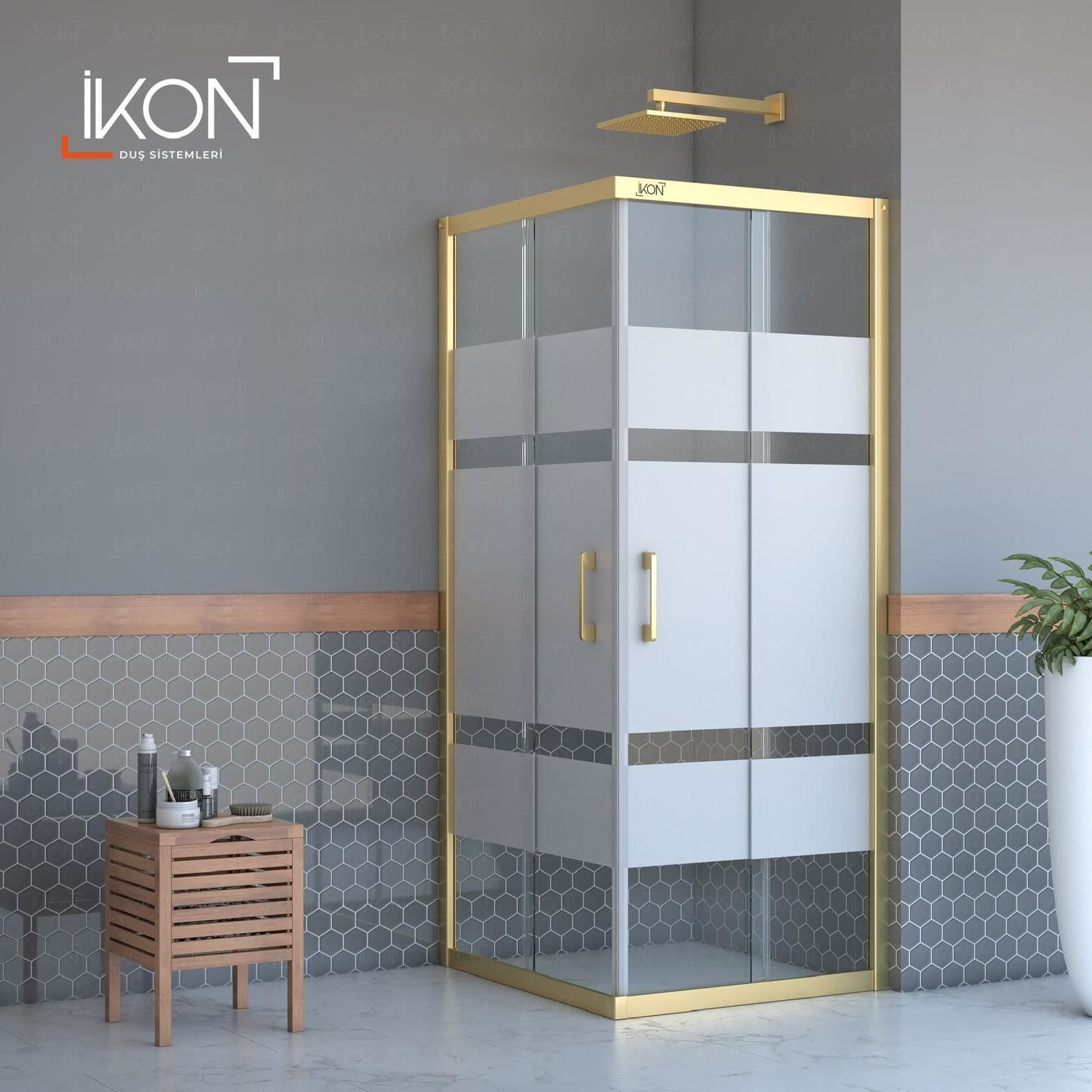 Enzo Kare | Gold Buzlu 01 Duş Kabini H:190