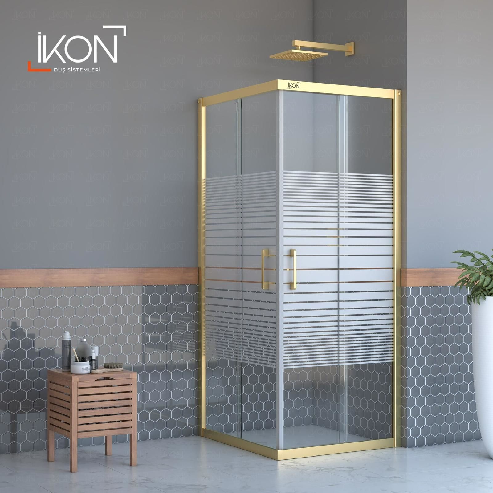 Enzo Kare | Gold Buzlu 02 Duş Kabini H:190
