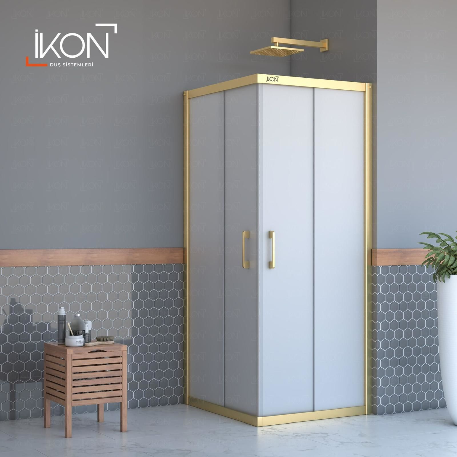 Enzo Kare | Gold Buzlu 04 Duş Kabini H:190