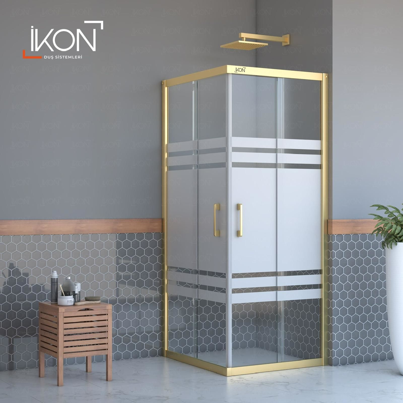 Enzo Kare | Gold Buzlu 05 Duş Kabini H:190