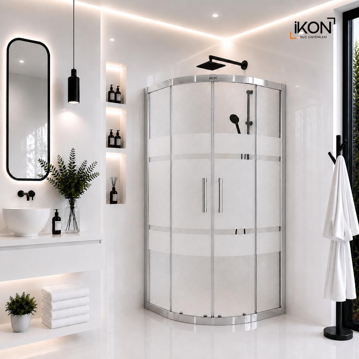 Enzo Oval | Krom Buzlu 01 Duş Kabini H:190