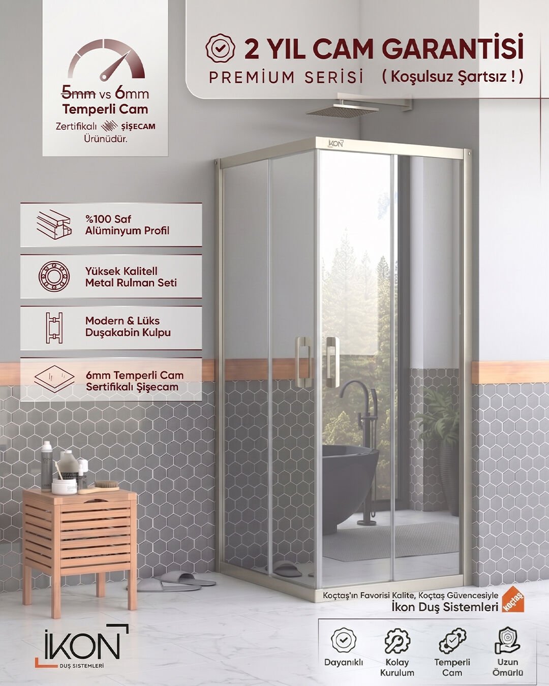 Enzo Kare | Bronz Aynalı Duş Kabini H:190