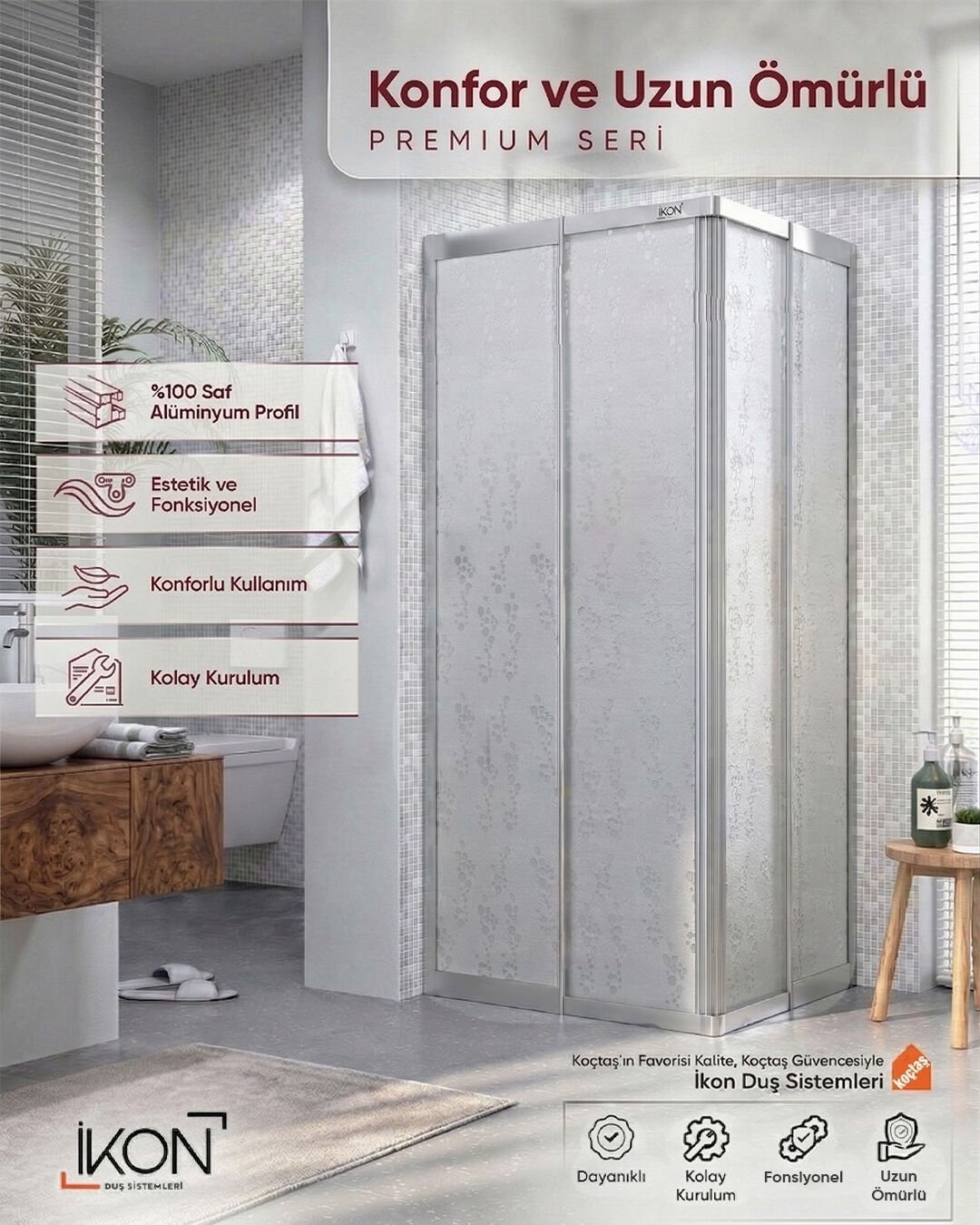 Krom Kare | Mika Cam Duş Kabini H:180