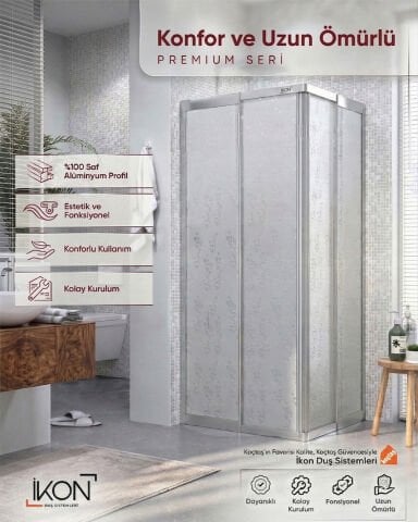 Krom Kare | Mika Cam Duş Kabini H:180