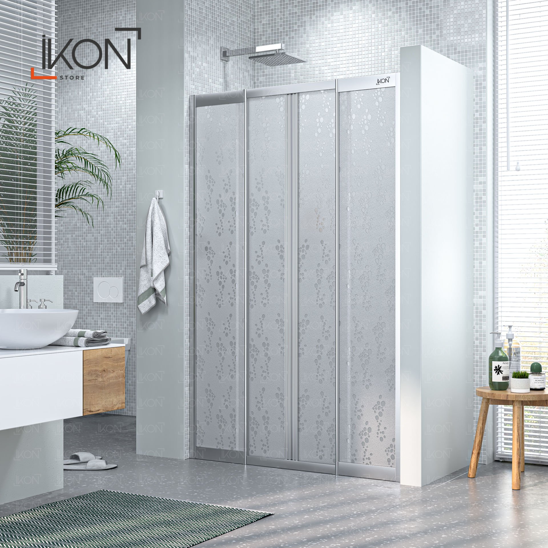 Krom 2 Sabit 2 Sürgü |  Mika Cam Duş Kabini H:180