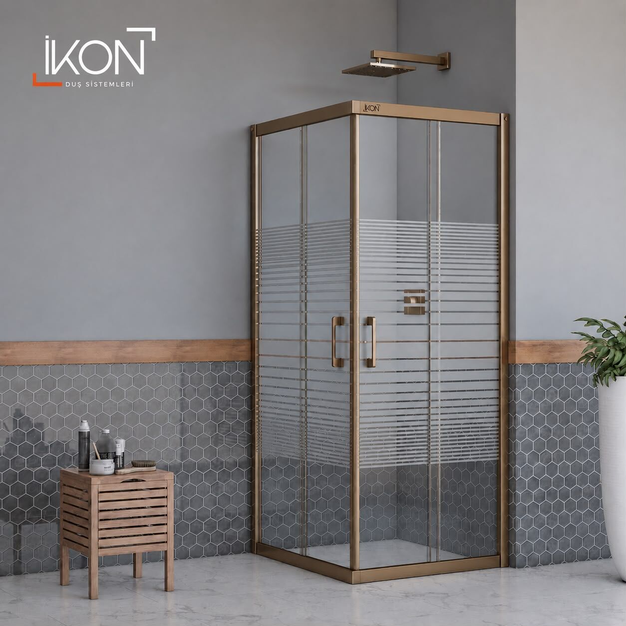 Enzo Kare | Bronz Buzlu 02 Duş Kabini H:190