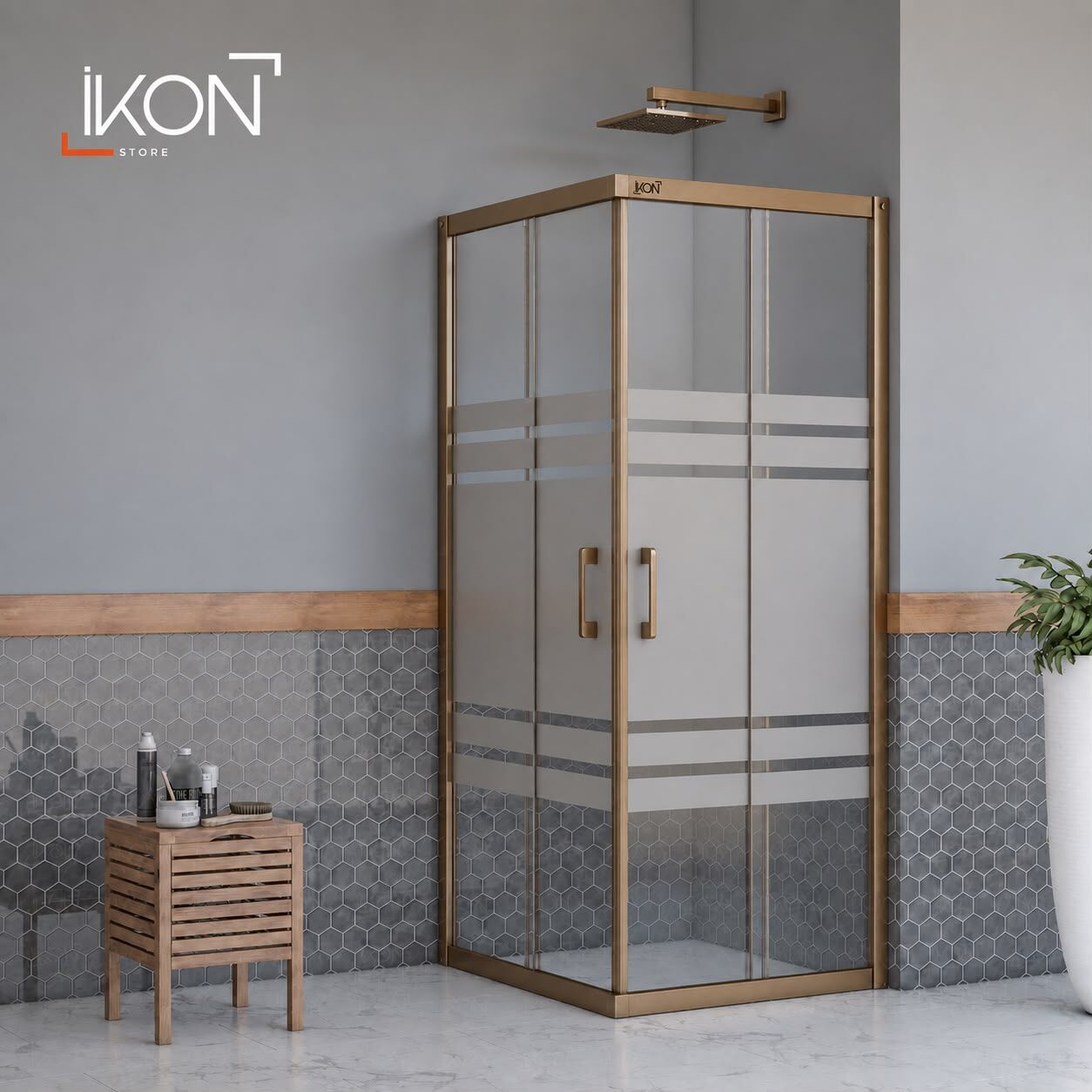 Enzo Kare | Bronz Buzlu 05 Duş Kabini H:190