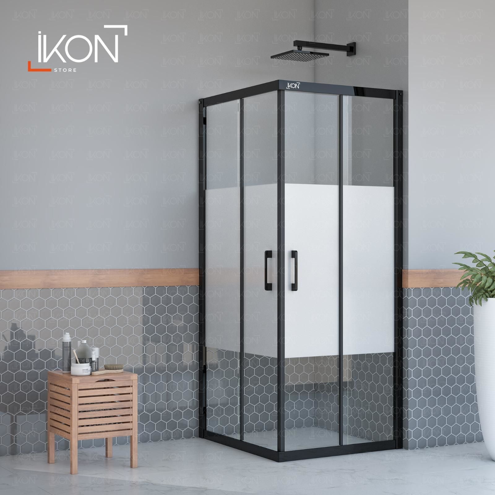 Enzo Kare | Mat Siyah Buzlu 03 Duş Kabini H:190