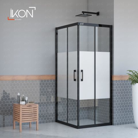 Enzo Kare | Mat Siyah Buzlu 03 Duş Kabini H:190