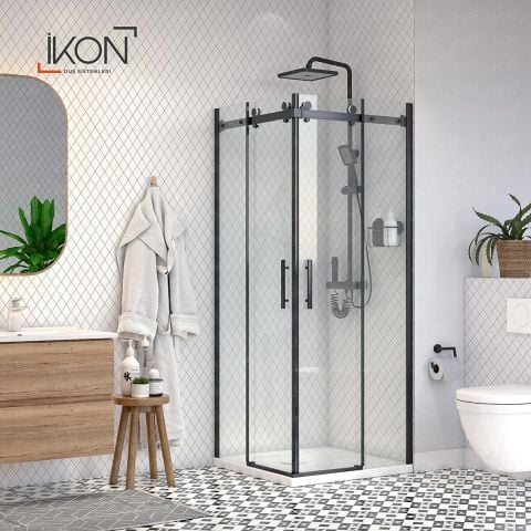 Prestige Kare |  Siyah Şeffaf Cam Sürgülü Lüks Kabin