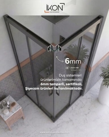 Prestige Kare |  Siyah Şeffaf Cam Sürgülü Lüks Kabin