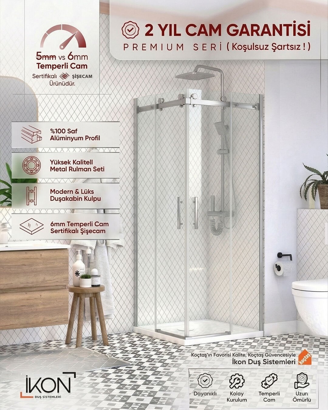 Prestige Kare |  Krom Şeffaf Cam Sürgülü Lüks Kabin