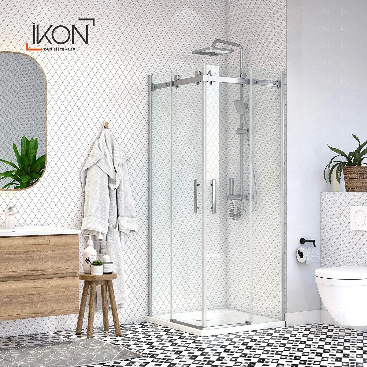 Prestige Kare |  Krom Şeffaf Cam Sürgülü Lüks Kabin