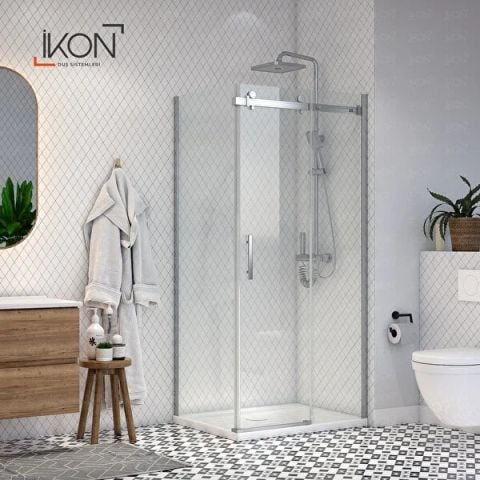 Prestige Sabit Panelli |  Krom Şeffaf Cam Sürgülü Lüks Kabin