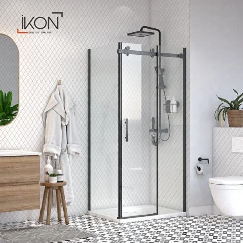 Prestige Sabit Panelli |  Siyah Şeffaf Cam Sürgülü Lüks Kabin