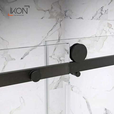 Prestige Sabit Panelli |  Siyah Şeffaf Cam Sürgülü Lüks Kabin