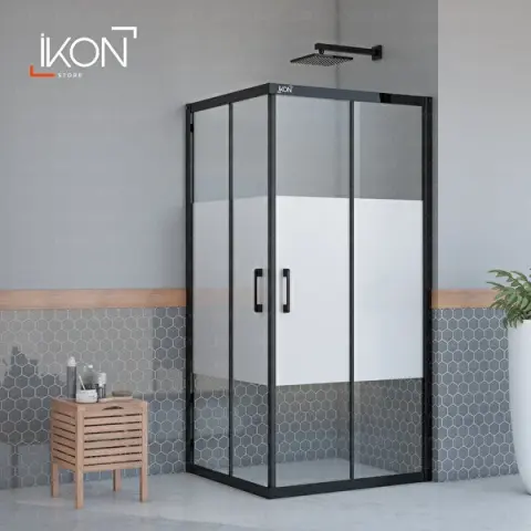 Enzo Dikdörtgen | Mat Siyah Buzlu 03 Duş Kabini H:190