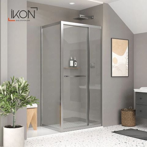 Enzo Plus  | Krom Şeffaf Cam İçe Katlanır Kapılı Duş Kabini