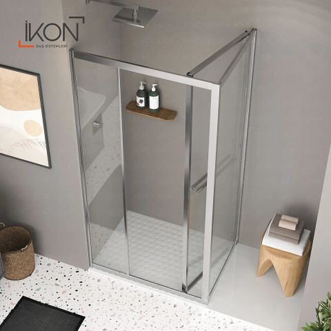 Enzo Plus  | Krom Şeffaf Cam İçe Katlanır Kapılı Duş Kabini