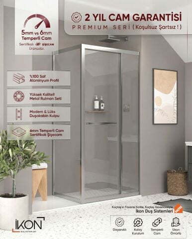 Enzo Plus  | Krom Şeffaf Cam İçe Katlanır Kapılı Duş Kabini