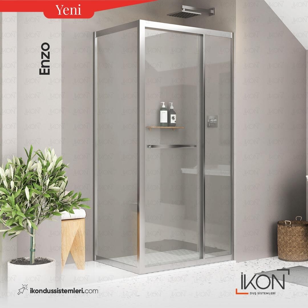 Enzo Plus  | Krom Şeffaf Cam İçe Katlanır Kapılı Duş Kabini