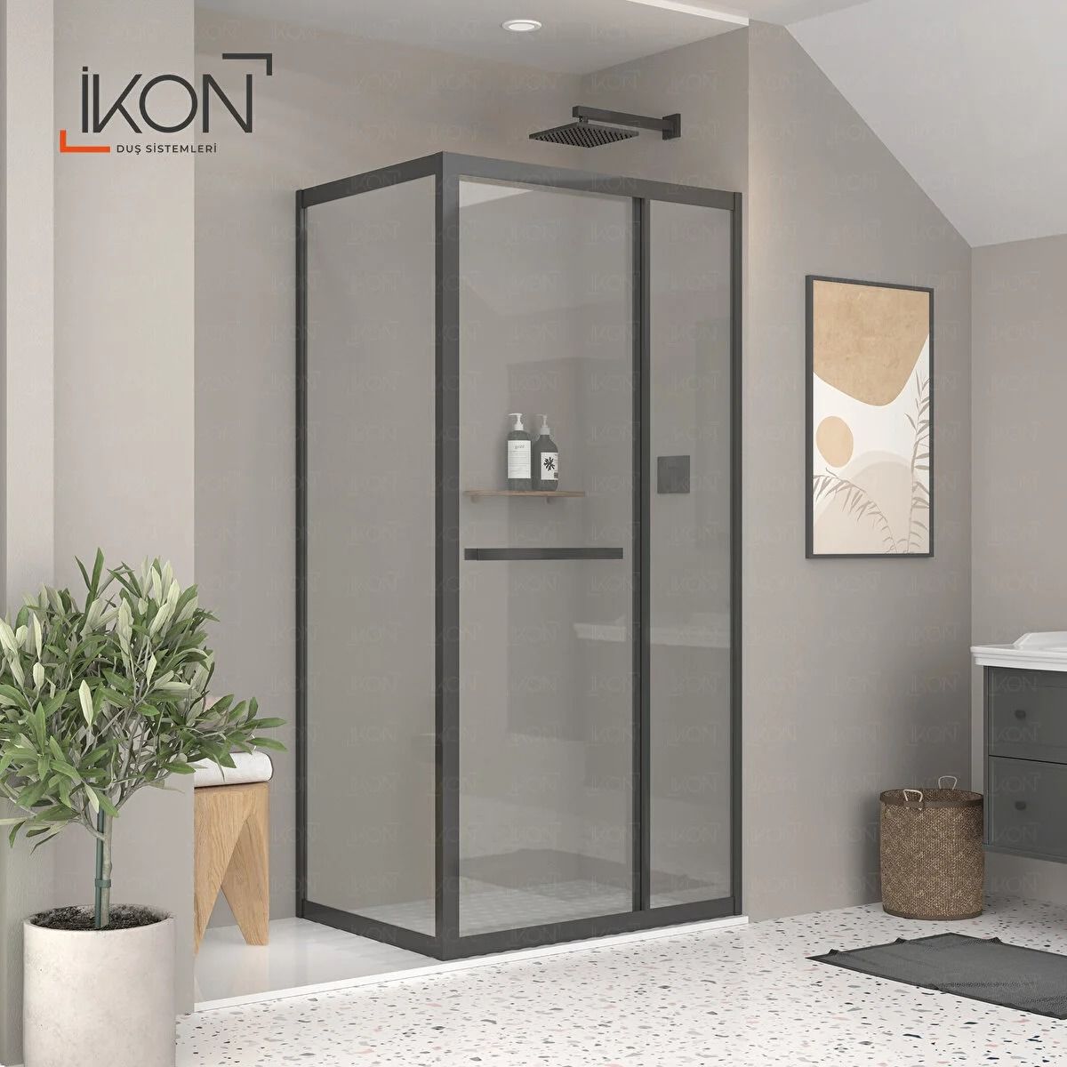 Enzo Plus  | Siyah Şeffaf Cam İçe Katlanır Kapılı Duş Kabini