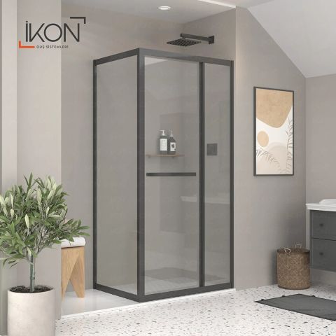 Enzo Plus  | Siyah Şeffaf Cam İçe Katlanır Kapılı Duş Kabini