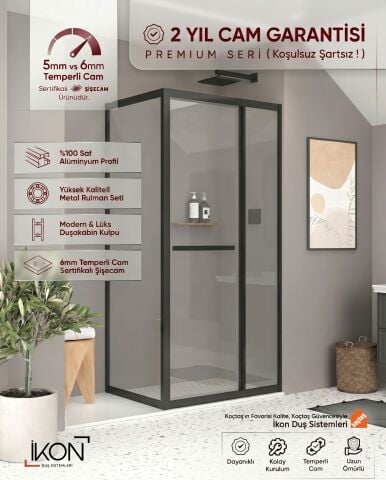 Enzo Plus  | Siyah Şeffaf Cam İçe Katlanır Kapılı Duş Kabini
