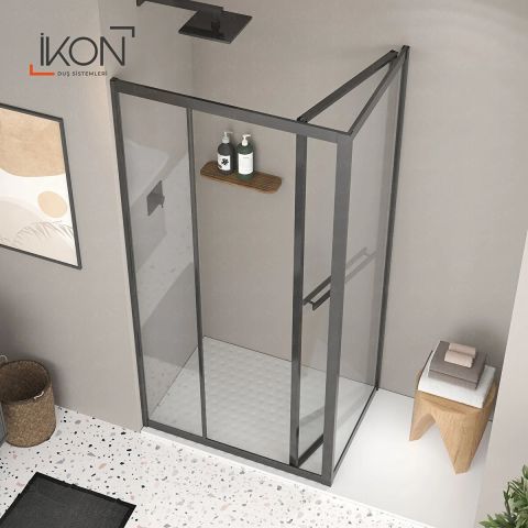 Enzo Plus  | Siyah Şeffaf Cam İçe Katlanır Kapılı Duş Kabini