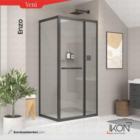 Enzo Plus  | Siyah Şeffaf Cam İçe Katlanır Kapılı Duş Kabini
