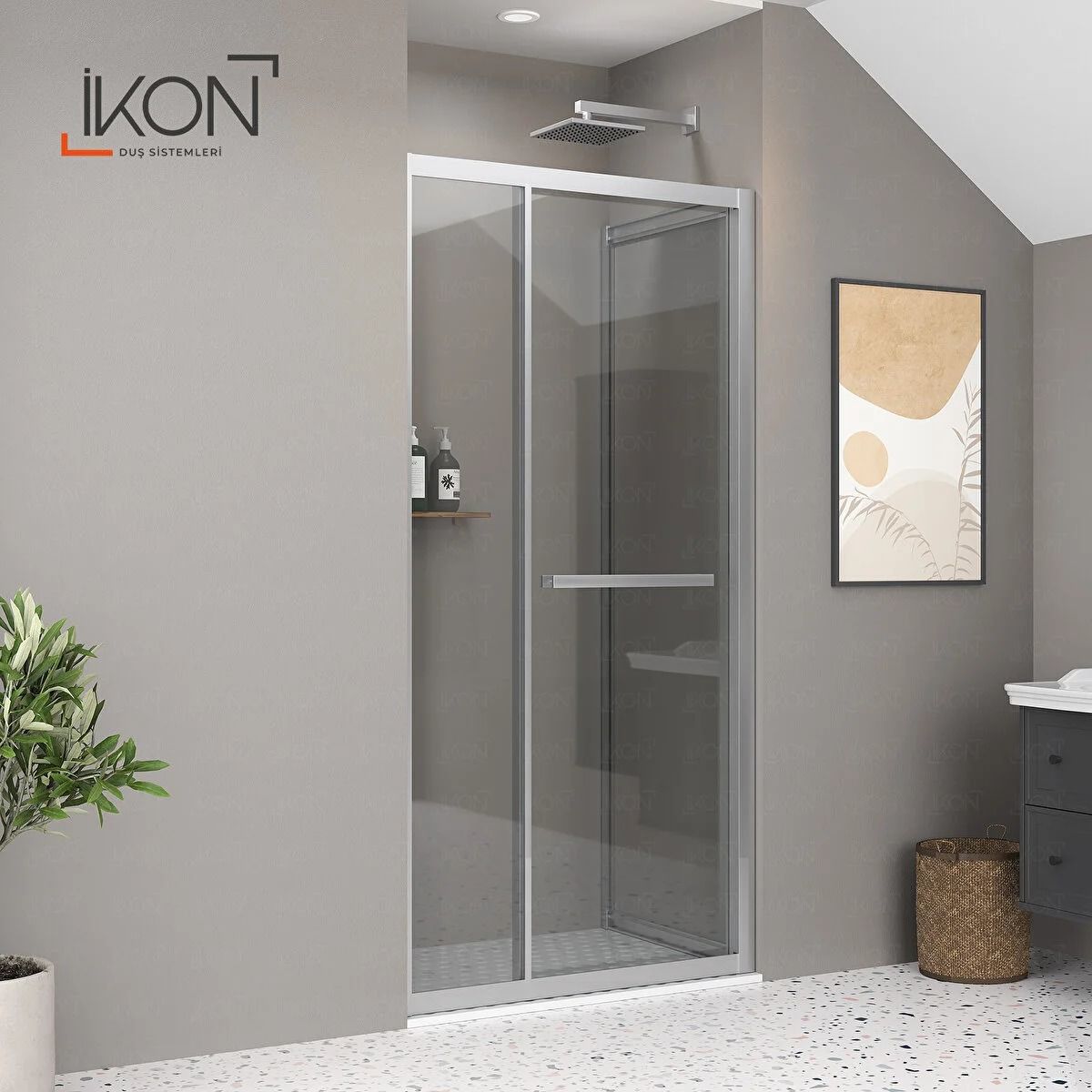 Enzo Plus İki Duvar Arası | Krom Şeffaf Cam İçe Katlanır Kapılı Duş Kabini