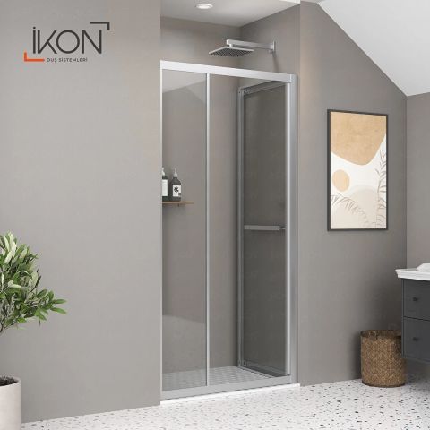 Enzo Plus İki Duvar Arası | Krom Şeffaf Cam İçe Katlanır Kapılı Duş Kabini