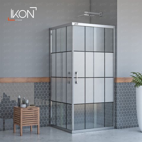 Enzo Dikdörtgen | Krom Karolaj Orta Buzlu Duş Kabini H:190