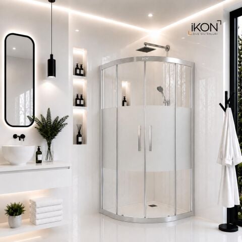 Enzo Oval | Krom Buzlu 03 Duş Kabini H:190