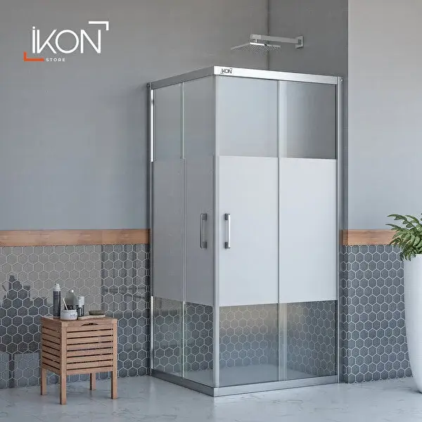 Enzo Dikdörtgen | Krom Buzlu 03 Duş Kabini H:190