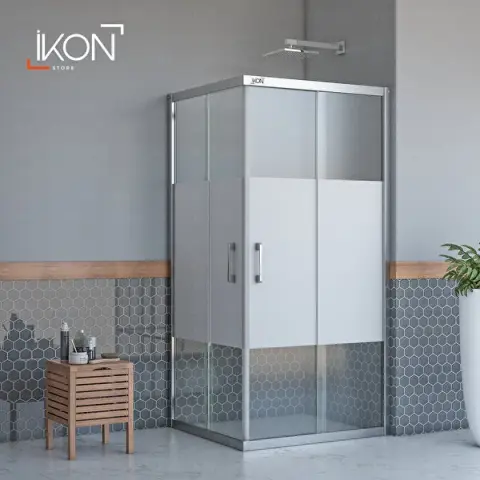 Enzo Dikdörtgen | Krom Buzlu 03 Duş Kabini H:190