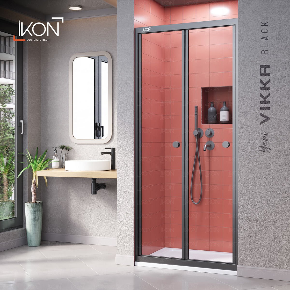 Vikka Katlanır | Siyah Şeffaf Duş Kabini H:190