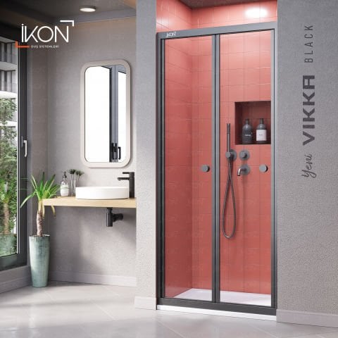 Vikka Katlanır | Siyah Şeffaf Duş Kabini H:190