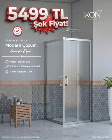 Enzo Kare | Krom Şeffaf Duş Kabini H:190