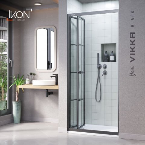 Vikka Katlanır | Siyah Karolaj Duş Kabini H:190