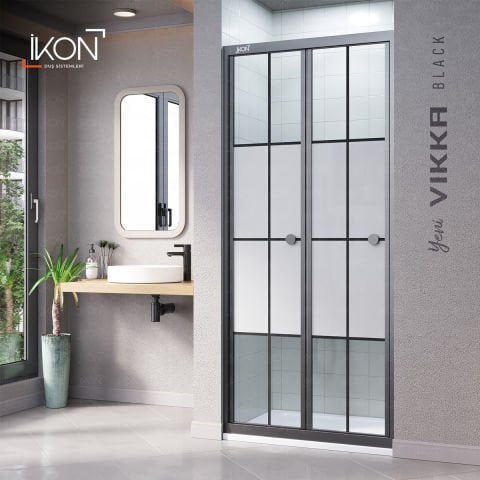 Vikka Katlanır | Siyah Karolaj Orta Buzlu Duş Kabini H:190