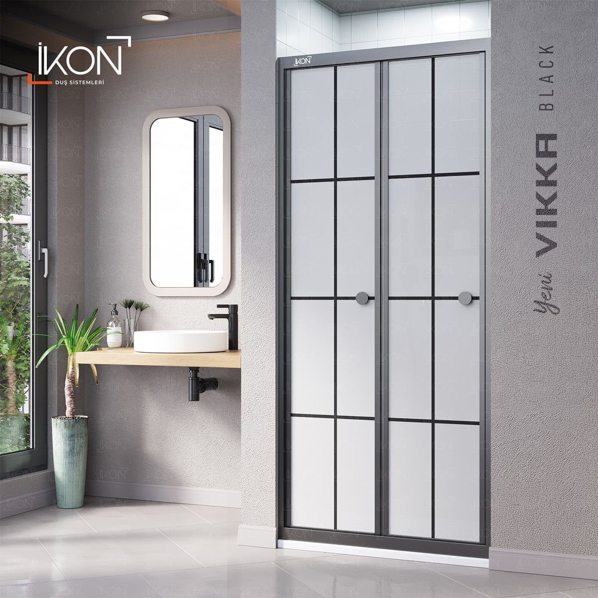 Vikka Katlanır | Siyah Karolaj Komple Buzlu Duş Kabini H:190