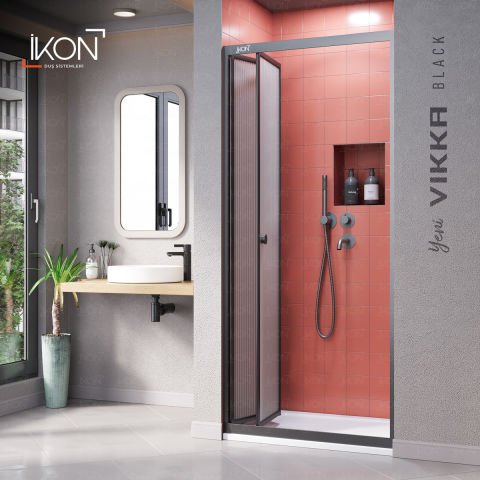 Vikka Katlanır | Siyah Nervür Filmli Duş Kabini H:190