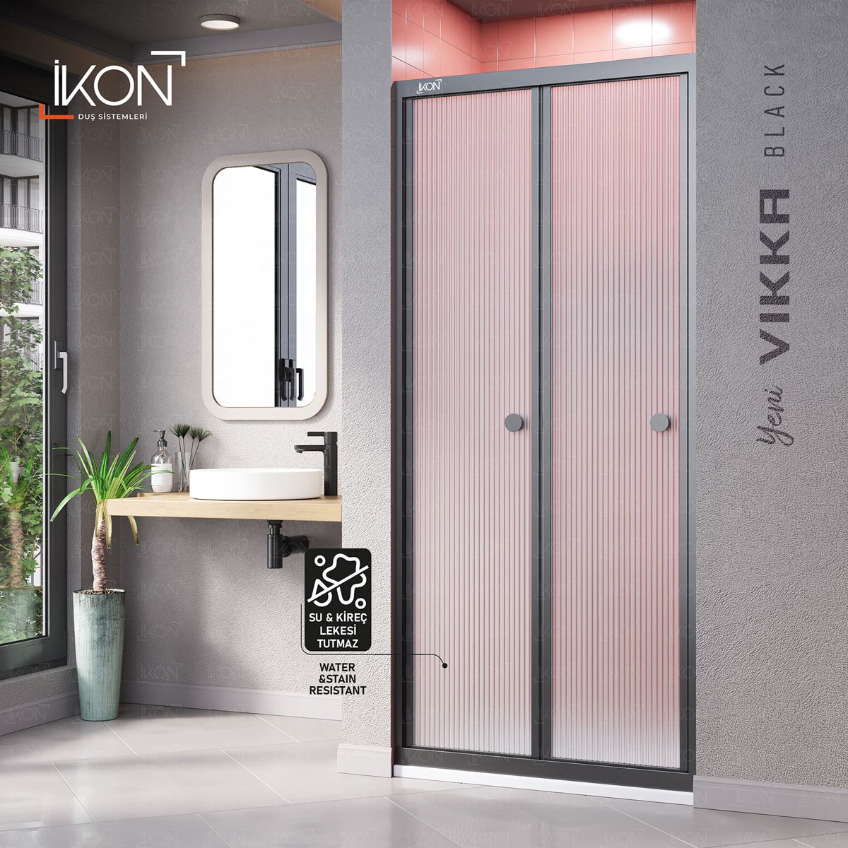 Vikka Katlanır | Siyah Nervür Filmli Duş Kabini H:190