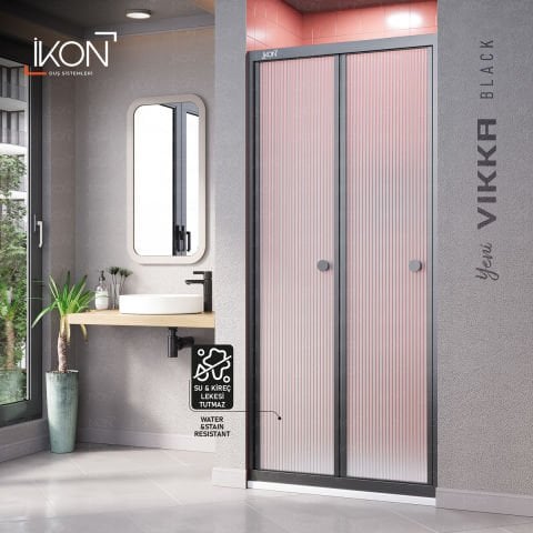 Vikka Katlanır | Siyah Nervür Filmli Duş Kabini H:190