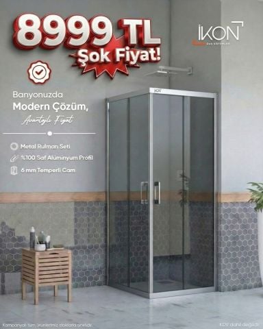 Enzo Kare | Krom Füme Duş Kabini H:190