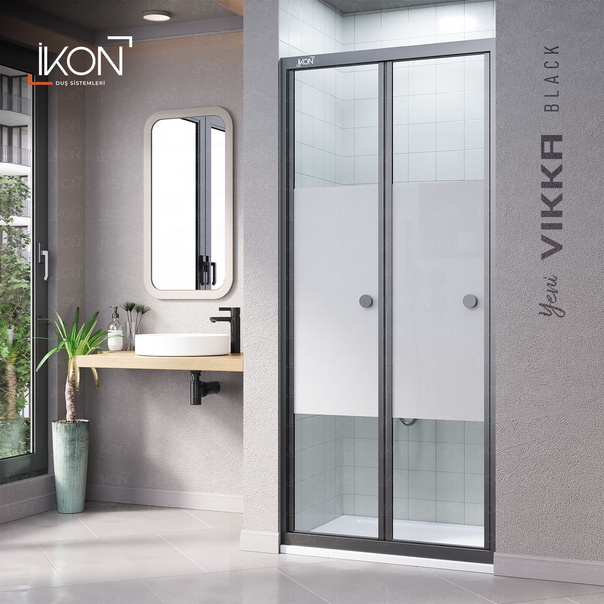 Vikka Katlanır | Siyah Katlanır Buzlu Duş Kabini H:190