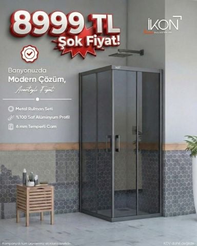 Enzo Kare | Mat Siyah Füme Duş Kabini H:190